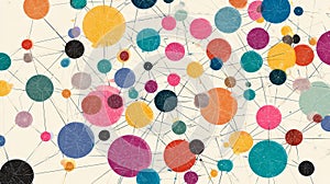 Abstract Network Visualization with Multicolored Nodes and Thin Connecting Lines Representing Complex Relationships