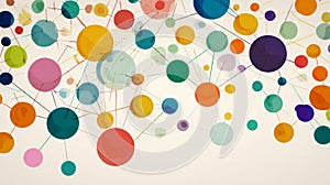 Abstract Network Visualization with Multicolored Nodes and Thin Connecting Lines Representing Complex Relationships