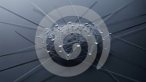 Abstract network of glowing nodes and connecting lines on dark background technology connection