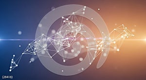 Abstract Network of White Lines and Dots on a Gradient Blue to Orange Background