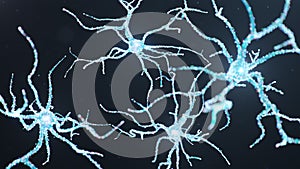 Abstract neural cells with luminous dots. Synapses and neuronal cells send electrical chemical signals. Neuron of