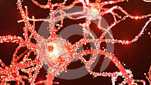 Abstract neural cells with luminous dots. Synapses and neuronal cells send electrical chemical signals. Neuron of photo