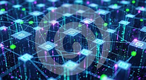 Abstract neural network blockchain network digital data flow futuristic technology concept