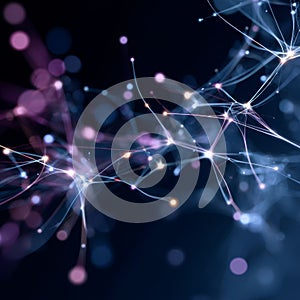 Abstract neural network connection visualizing data transmission and artificial intelligence processing information in a