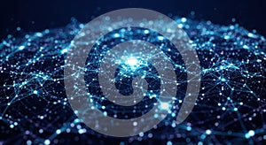 Abstract neural network with glowing blue connections