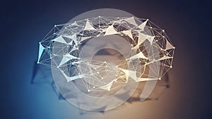 Abstract neural network structure with glowing interconnected nodes and triangles on gradient background