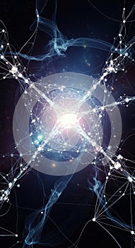Abstract neural network visualization with bright central light and interconnected nodes