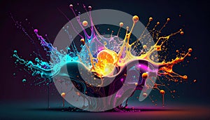 Abstract Neural Web with Data Pulses and Copy Space. AI themed Background. Generated Image