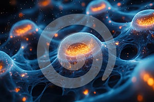 Abstract neural webs of interconnected synapse nodes with glowing pathways, dynamic branching