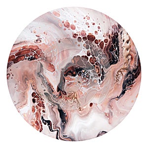 Abstract neutral bubbles and waves. Acrylic Fluid Art. Art Deco marbling round isolated texture