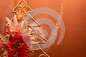 Abstract New Year and Christmas decorating tree on glass background with copy space