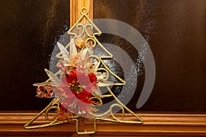 Abstract New Year and Christmas decorating tree on glass background with copy space