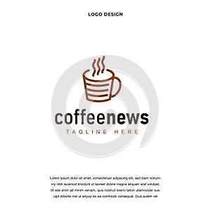 Abstract newspaper with coffee mug icon logo