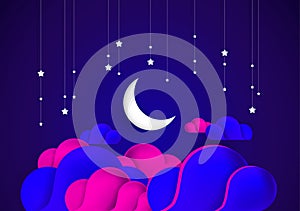 Abstract night background moon, sky, stars, colorful clouds vector illustration