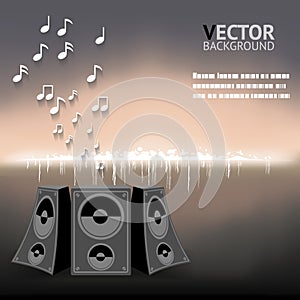 Abstract Night Music Notes Speaker Background Vector Illustration