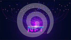 Abstract NTF Digital Image Concept Irreplaceable Token The only original art in the system. On a modern purple and blue background
