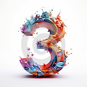 Abstract Number With Colorful Paint Splash On White Background