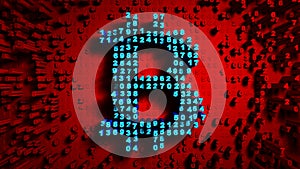 Abstract numbers Random motion in the form of coins bitcoin, Red color