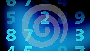 Abstract numerical data counting digits on blue science of numbers and data management in data science and information technology