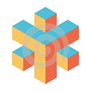 Abstract object of cubes. Retro colored. Isometric 3D vector object
