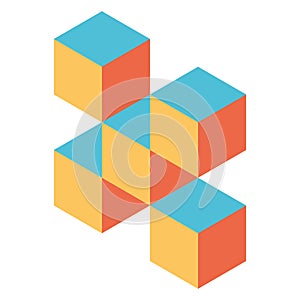 Abstract object of cubes. Retro colored. Isometric 3D vector object