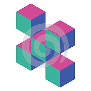 Abstract object of cubes. Retro colored. Isometric 3D vector object