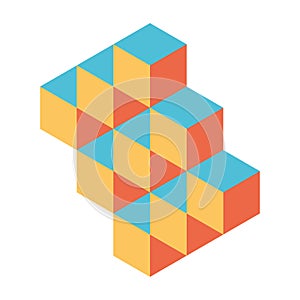 Abstract object of cubes. Retro colored. Isometric 3D vector object
