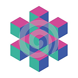 Abstract object of cubes. Retro colored. Isometric 3D vector object