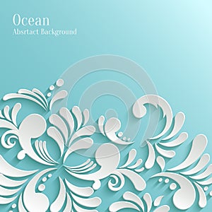 Abstract Ocean Background with 3d Floral Pattern
