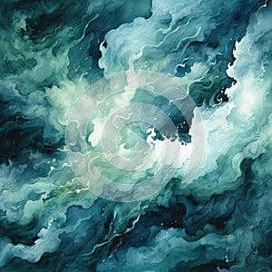 Abstract ocean illustration with swirling vortexes and detailed atmospheric portraits