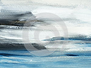 Abstract ocean landscape. Original painting. Hand drawn, impressionism style, blue color texture with copy space, brushstrokes of