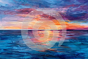 Abstract Ocean Sunset Painting in Vibrant Colors