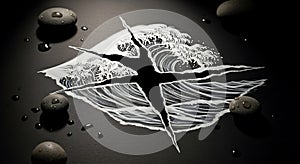 Abstract Ocean Wave Design on Black Surface with Water Droplets