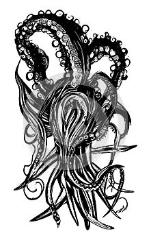 Abstract octopus hand drawing