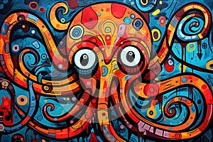 Abstract octopus painting in the style of pablo picasso. Animals art. Illustration, Generative AI