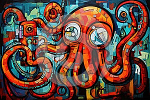 Abstract octopus painting in the style of pablo picasso. Animals art. Illustration, Generative AI