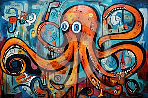 Abstract octopus painting in the style of pablo picasso. Animals art. Illustration, Generative AI photo