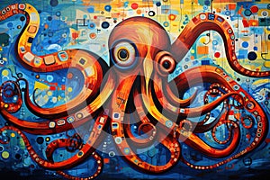 Abstract octopus painting in the style of pablo picasso. Animals art. Illustration, Generative AI photo