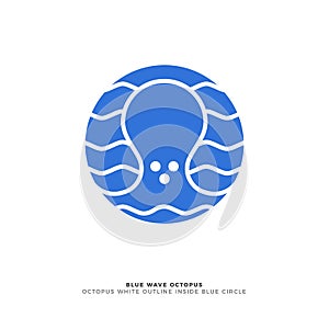 Abstract octopus white outline on blue background