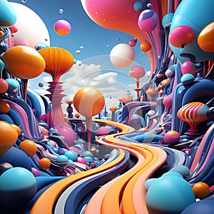 Abstract Odyssey: A 3D Render Illustrating a Journey through Mesmerizing Abstract Creations, Radiating Vibrant Colors and Beauty