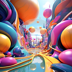 Abstract Odyssey: A 3D Render Illustrating a Journey through Mesmerizing Abstract Creations, Radiating Vibrant Colors and Beauty