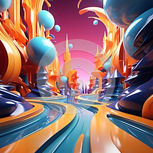 Abstract Odyssey: A 3D Render Illustrating a Journey through Mesmerizing Abstract Creations, Radiating Vibrant Colors and Beauty