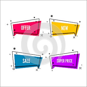 Abstract offers banner. Colorful bubble with promotion text. Set of geometric promo template. Vector illustration