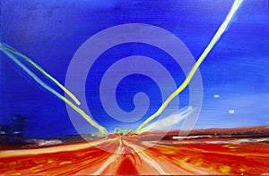 Abstract oil modern contemporary painting highway motion