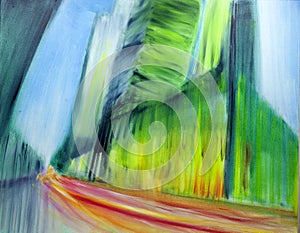 Abstract oil modern contemporary urban cityscape painting