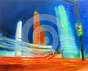 Abstract oil modern contemporary urban cityscape painting