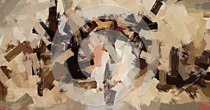 Abstract oil painting in beige and brown colors. Contemporary art - random paint strokes in warm colors. photo