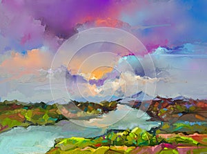 Abstract oil painting landscape. Abstraction Landscape nature, contemporary art for background