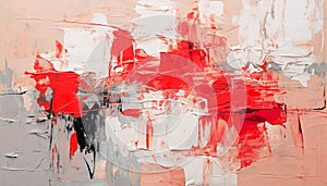 Abstract oil painting white, red, cream orange brush strokes, background, wallpaper, paint texture