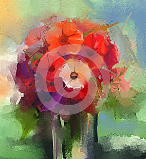 Abstract Oil paintings a bouquet of gerbera flowers in vase